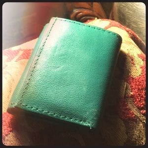 Teal Real Leather Tri-fold Mini Wallet